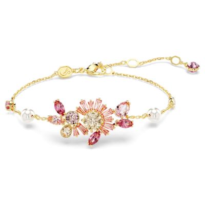 Pulseira Swarovski Gema Combinação de lapidações Flor Rosa Lacado a dourado M