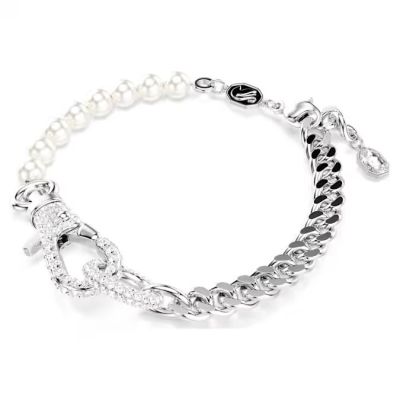 Pulseira Swarovski Dextera Pavé Crystal Pearl Branca Lacado a ródio M