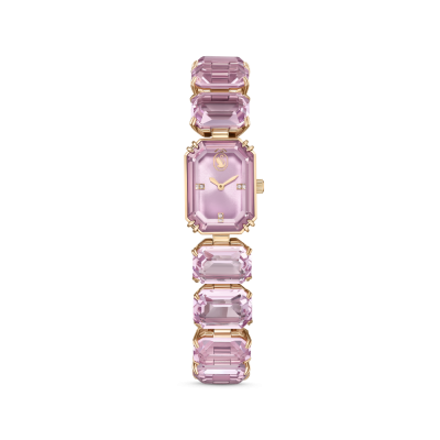 Relógio Swarovski Pulseira de Corte Octagonal Rosa Acabamento em Rosa Dourado