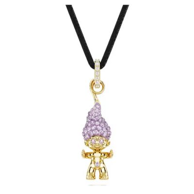Pingente Swarovski Good Luck Trolls Troll Roxo Lacado a dourado