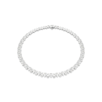 Colar Swarovski Matrix Lapidação pera Branco Lacado a ródio