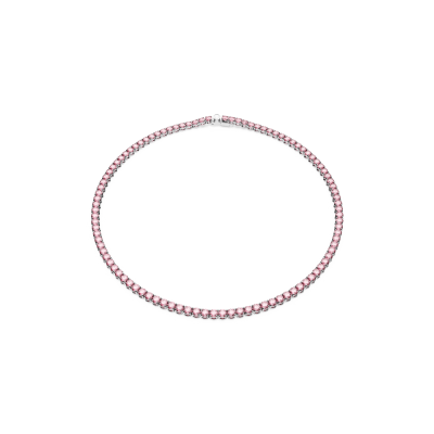 Colar Swarovski Matrix Tennis Lapidação redonda Rosa Lacado a ródio