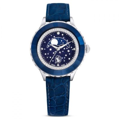 Relógio Swarovski Octea Moon Fabrico suíço Lua Pulseira de tecido Azul Aço inoxidável