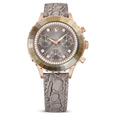 Relógio Swarovski Octea Chrono Fabrico suíço Pulseira Cinzento Acabamento em rosa dourado
