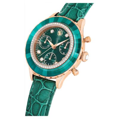 Relógio Swarovski Octea Chrono Fabrico suíço Pulseira Verde Acabamento em rosa dourado