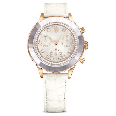 Relógio Swarovski Octea Chrono Fabrico suíço Pulseira Branco Acabamento em rosa dourado