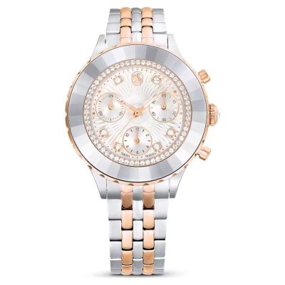 Relógio Swarovski Octea Chrono Fabrico suíço Pulseira de metal Tom Dourado rosa Acabamento de combinação de metais