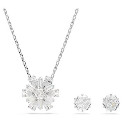 Conjunto Swarovski Idyllia Combinação de lapidações Floco de neve Branco Lacado a ródio