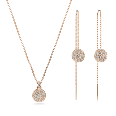 Conjunto Swarovski Meteora Branco Lacado a rosa dourado