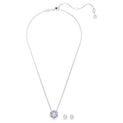 Conjunto Swarovski Idyllia Combinação de lapidações Flor Azul Lacado a ródio