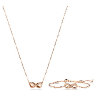 Conjunto Swarovski Hyperbola Infinity Branco Lacado a rosa dourado