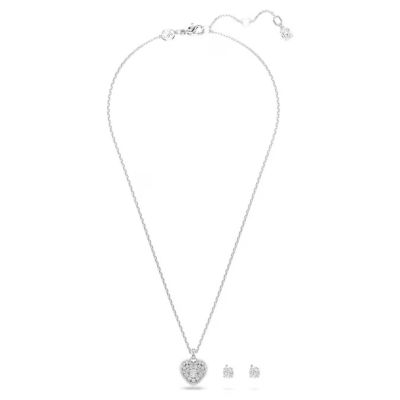 Conjunto Swarovski Hyperbola Coração Branco Lacado a ródio