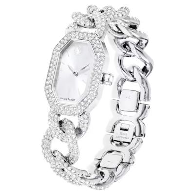 Relógio Swarovski Dextera Chain Fabrico suíço Bracelete em cristal Prata Aço inoxidável