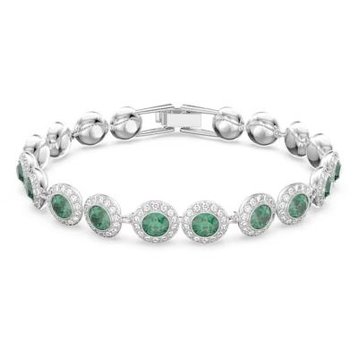 Bracelete Swarovski Tennis Una Angelic Lapidação redonda Pavé Média Verde Lacado a ródio