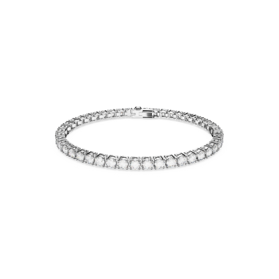 Pulseira Swarovski Matrix Tennis Lapidação Redonda Pequena Branca Lacado a Ródio