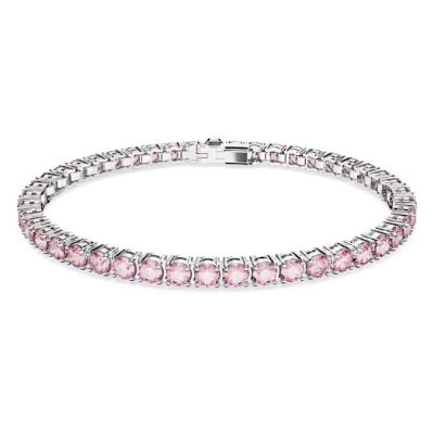 Pulseira Swarovski Matrix Tennis Lapidação redonda Rosa Lacado a ródio L
