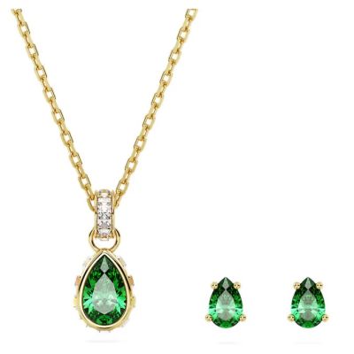 Conjunto Swarovski Chroma Cortes mistos Verde Banho em dourado