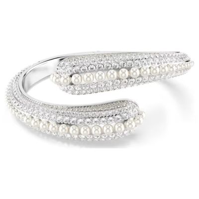 Bracelete Swarovski Sublima Crystal Pearl Lapidação redonda Branca Lacado a ródio M