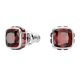 Brincos Swarovski stud Birthstone Lapidação quadrada Janeiro Vermelhas Lacado a ródio