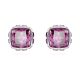 Brincos Swarovski stud Birthstone Lapidação quadrada Fevereiro Roxo Lacado a ródio