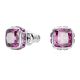 Brincos Swarovski stud Birthstone Lapidação quadrada Fevereiro Roxo Lacado a ródio