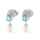 Brincos compridos Swarovski Idyllia Concha Azuis Lacado a ródio