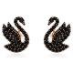 Brincos Swarovski Stud Swan Cisne Pretos Lacado a Rosa Dourado