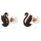 Brincos Swarovski Stud Swan Cisne Pretos Lacado a Rosa Dourado