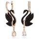 Brincos Swarovski Compridos Swan Cisne Pretos Lacado a Rosa Dourado