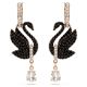 Brincos Swarovski Compridos Swan Cisne Pretos Lacado a Rosa Dourado