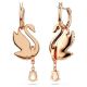 Brincos Swarovski Compridos Swan Cisne Pretos Lacado a Rosa Dourado