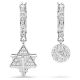  Brincos Swarovski compridos Dextera Design assimétrico Lapidação redonda Estrela e esfera Branco Lacado a ródio