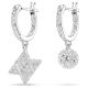  Brincos Swarovski compridos Dextera Design assimétrico Lapidação redonda Estrela e esfera Branco Lacado a ródio