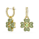 Brincos Swarovski Compridos Idyllia Trevo de Quatro Folhas Verde Lacado a Dourado