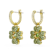 Brincos Swarovski Compridos Idyllia Trevo de Quatro Folhas Verde Lacado a Dourado