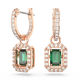 Brincos Swarovski Compridos Millenia Lapidação Octogonal Verde Lacado a Rosa Dourado