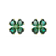 Brincos Swarovski Stud Idyllia Trevo de Quatro Folhas Verde Lacado a Dourado