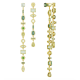 Brincos Swarovski Compridos Gema Design Assimétrico Combinação de Lapidações Extra Compridos Verde Lacado a Dourado