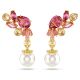 Brincos Swarovski compridos Gema Combinação de lapidações Crystal pearls Flor Rosa Lacado a dourado