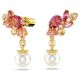 Brincos Swarovski compridos Gema Combinação de lapidações Crystal pearls Flor Rosa Lacado a dourado