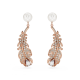 Brincos Swarovski Compridos Nice Combinação de Lapidações Pena Branco Lacado a Rosa Dourado