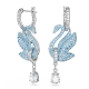 Brincos Swarovski Compridos Iconic Swan Cisne Azuis Lacado a Ródio