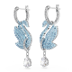 Brincos Swarovski Compridos Iconic Swan Cisne Azuis Lacado a Ródio