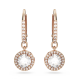 Brincos Swarovski Compridos Constella Lapidação Redonda Pavé Branco Lacado a Rosa Dourado
