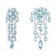 Brincos Swarovski Gema clip Cortes mistos Chandelier Extra longos Azul Revestido a Ródio
