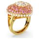 Anel Swarovski cocktail Hyperbola Coração Rosa Lacado a dourado