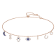 Colar Swarovski Symbolic Lua Infinito Mão Olho Grego e Ferradura Azul Lacado a Rosa Dourado