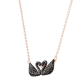 Colar Swarovski Iconic Swan Cisne Preto Lacado a Rosa Dourado