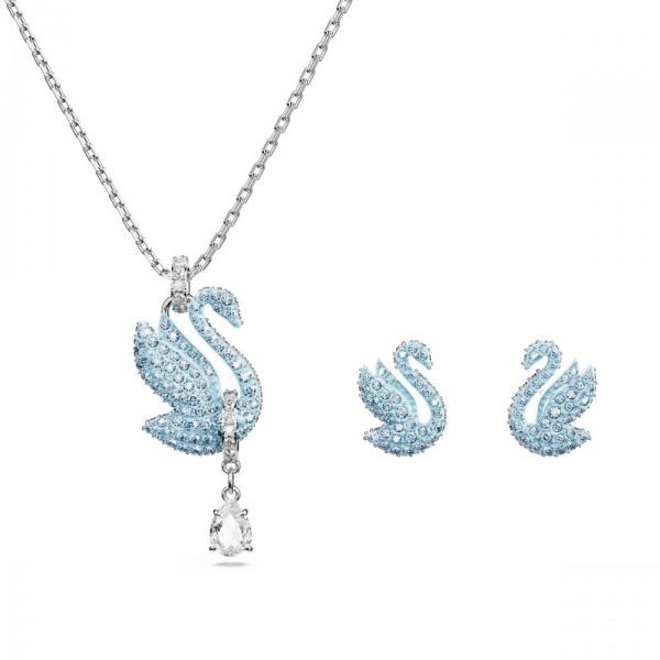 Conjunto Swarovski Iconic Swan Cisne, Azul, Lacado a ródio