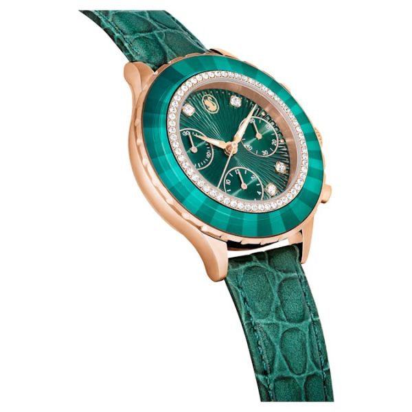 Relógio Swarovski Octea Chrono Fabrico suíço, Pulseira , Verde, Acabamento em rosa dourado